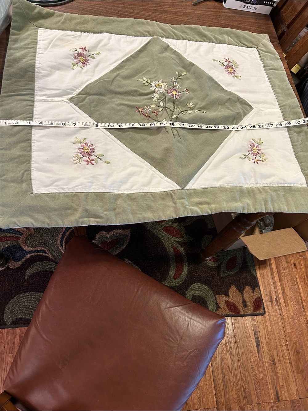Embroidered Floral Pillow Sham in Sage Green and Ivory